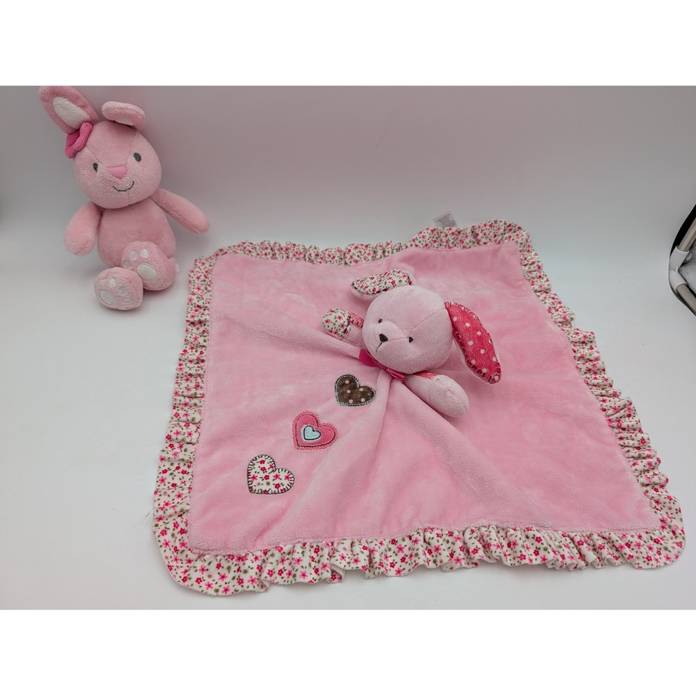Carters Just One You Bunny Lovey Security Blanket Plush Pink Hearts Rabbit